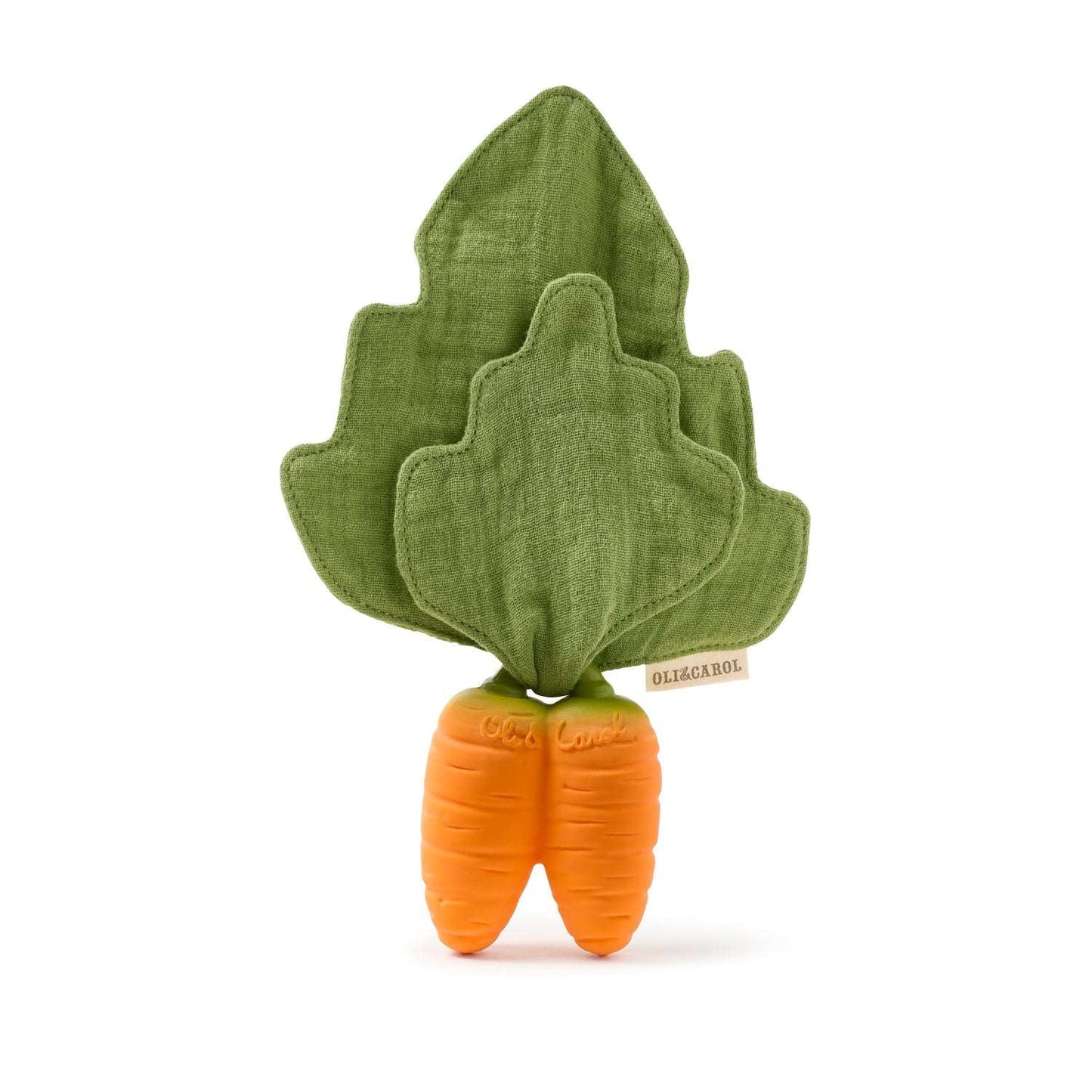 Mini knuffeldoekje & bijtring Cathy the Carrot - Natuurrubber & mousseline - Oli&Carol