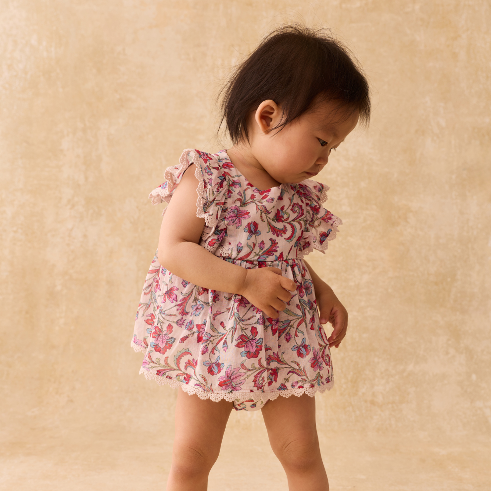 Strampler-Kleidchen Lena - Bio-Baumwolle - Cream Floral Haven - Louise Misha