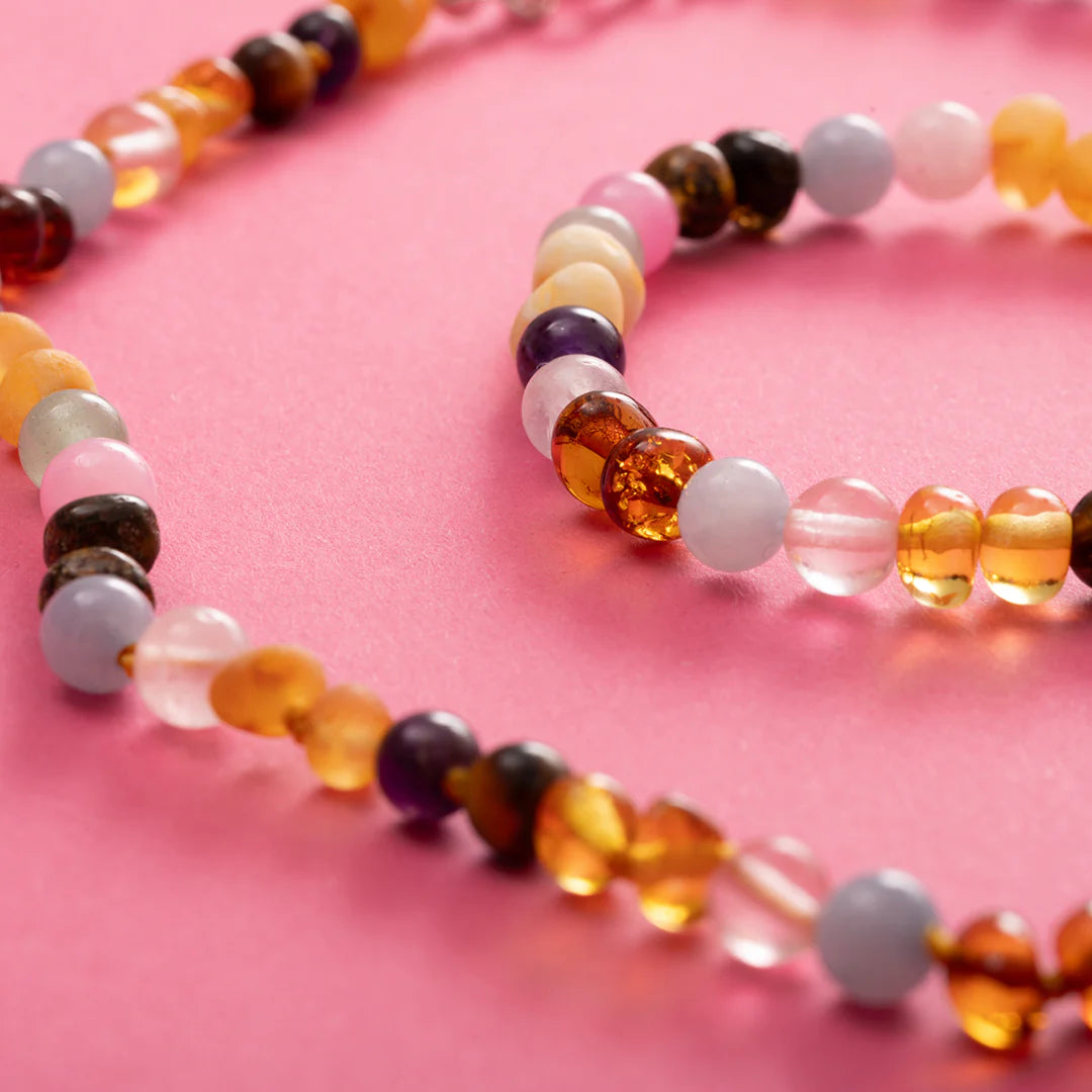 Bernstein- und Edelsteinkette - Rainbow - 32 cm - Kinder 0-3 Jahre - Nirrimis