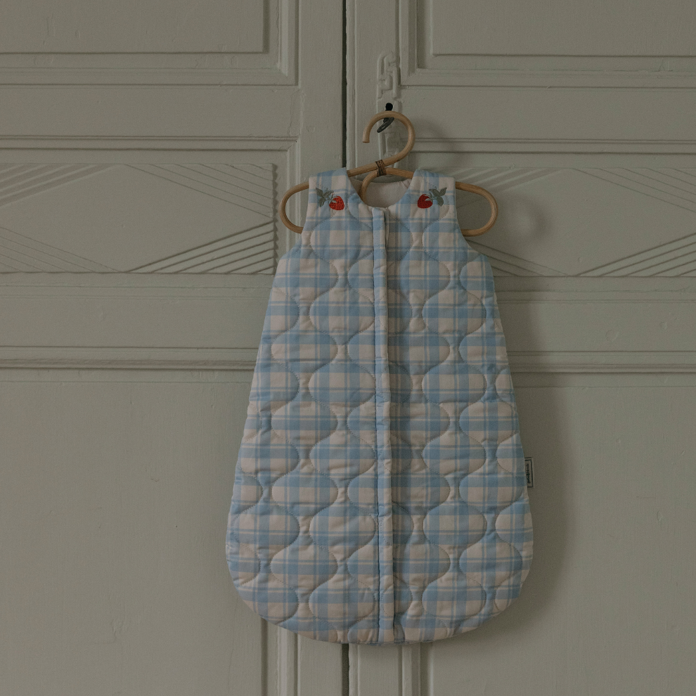 Padded Sleeping Bag - Plaid Sky Blue - Organic Cotton - Garbo&Friends