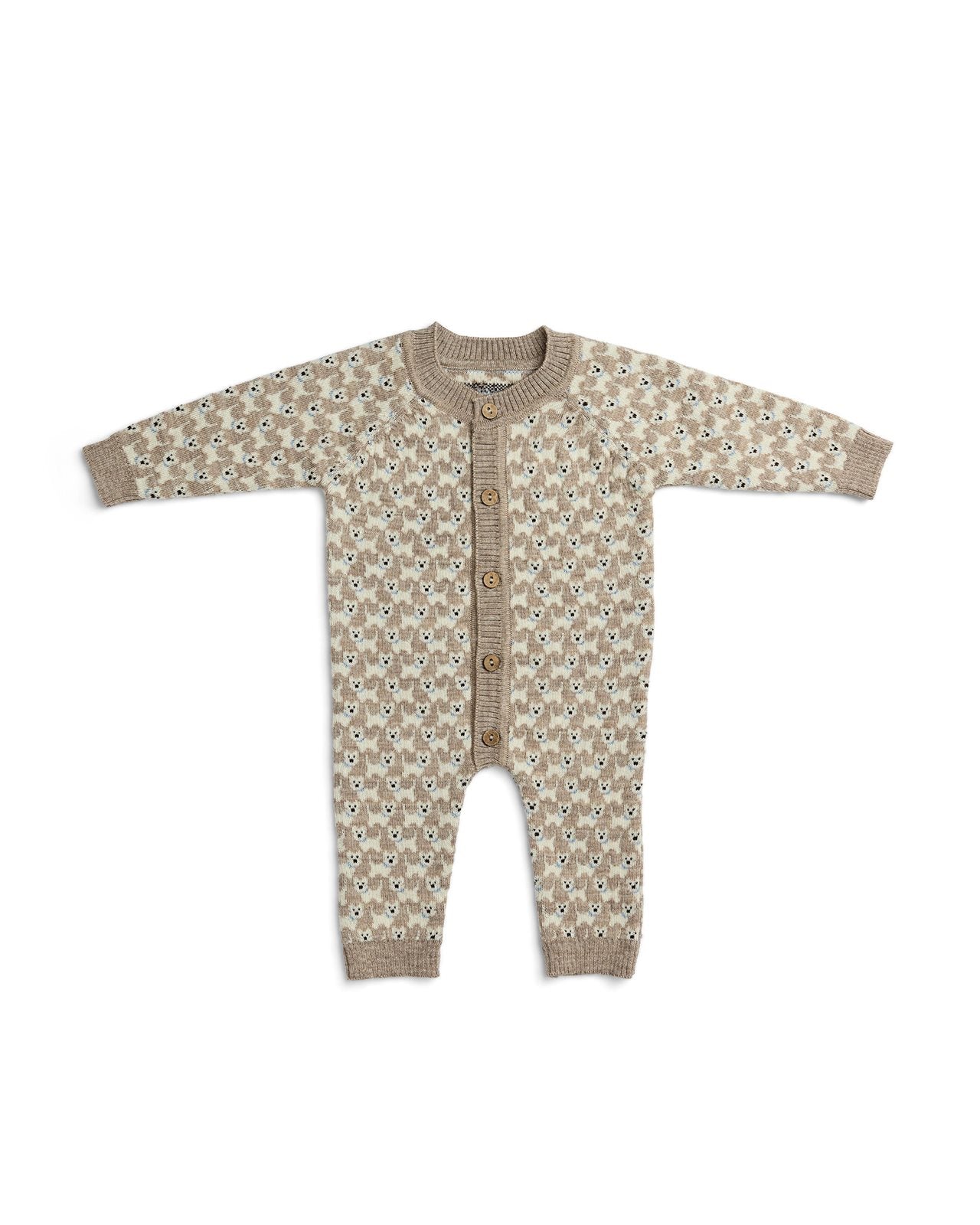 Knitted Romper - Nature Melange Dogs - 100% merino wool - SmallStuff