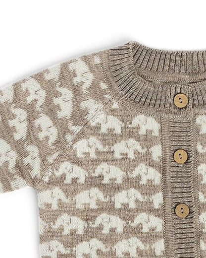 Cardigan Elephants - Merino wool - Brown - Smallstuff