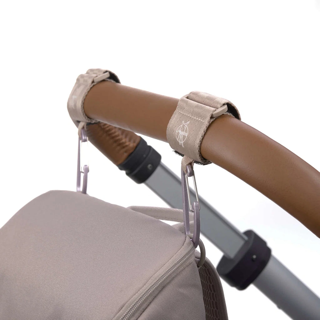 Kinderwagenhaken met Karabijnhaak (2-pack) – Olive, Beige, Black & Anthracite – LÄSSIG