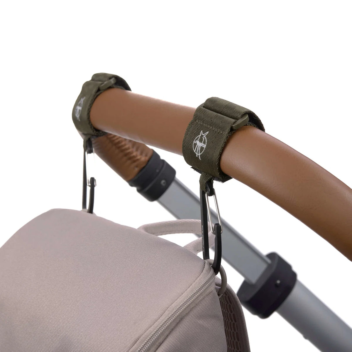 Kinderwagenhaken met Karabijnhaak (2-pack) – Olive, Beige, Black & Anthracite – LÄSSIG