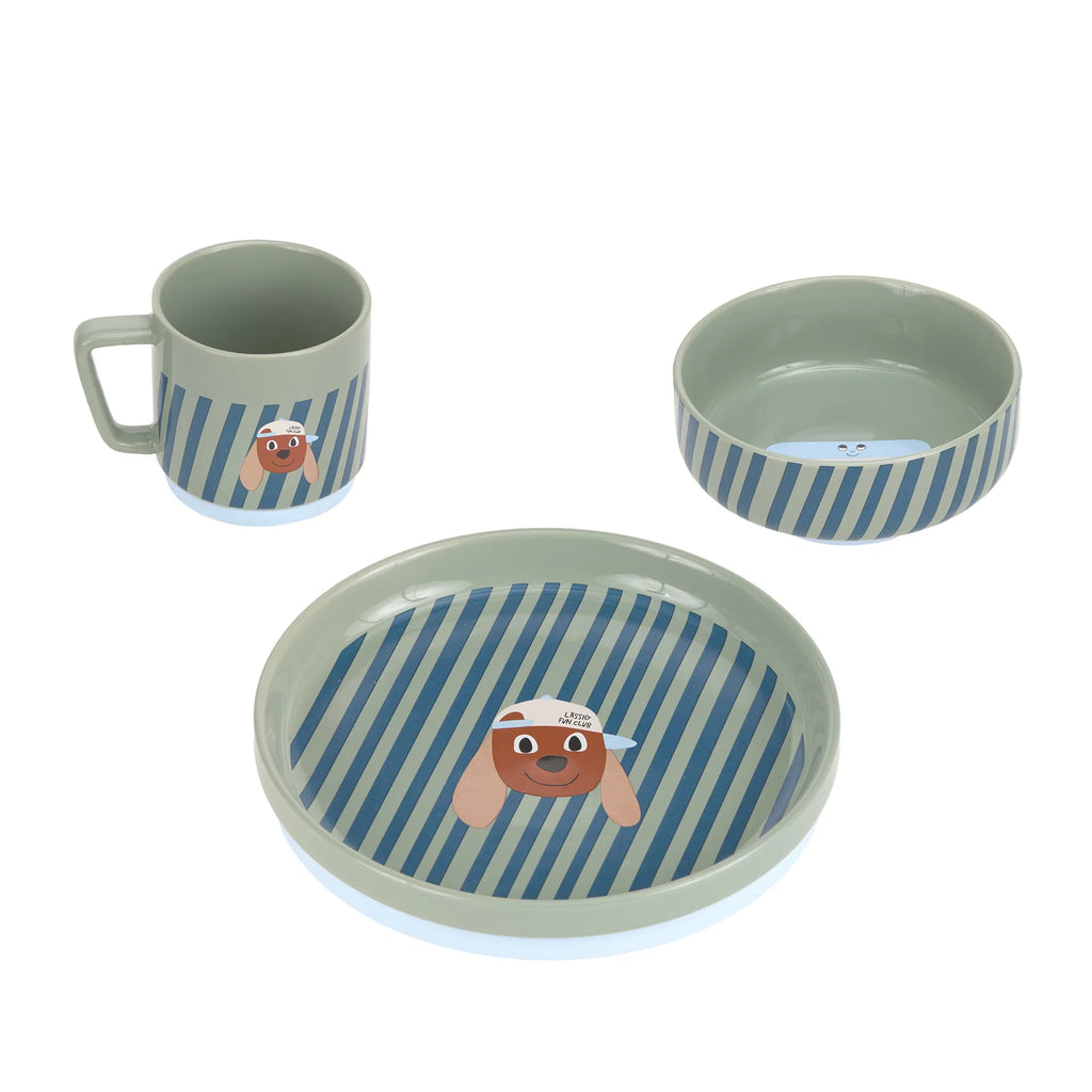 Porseleinen Kinderservies met Siliconen Antislip – 3-delige Set – Tiny Team Dog – LÄSSIG