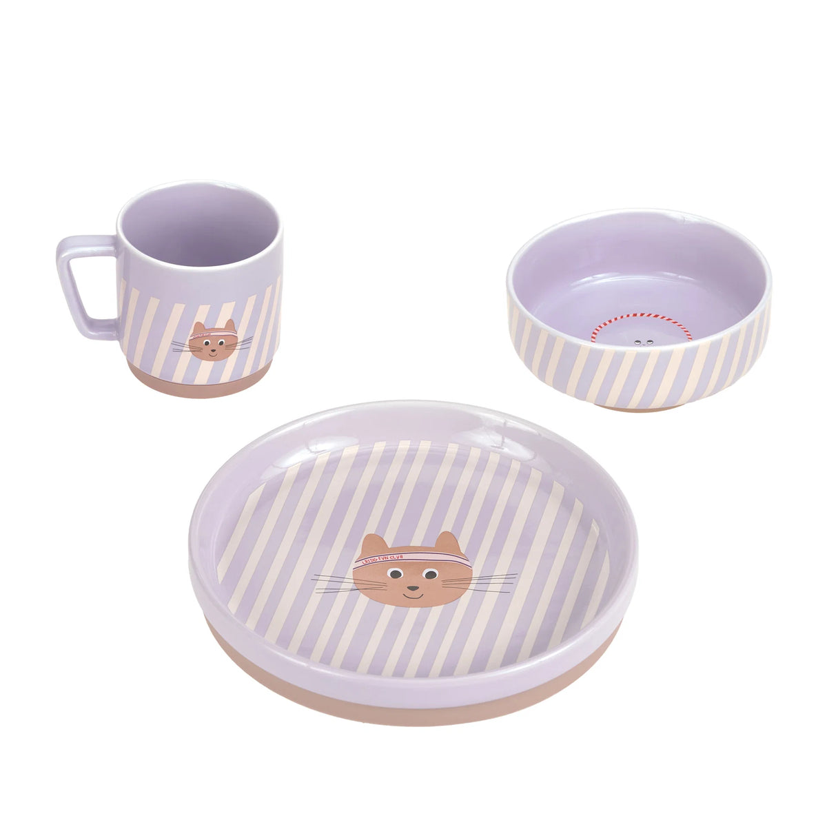 Porseleinen Kinderservies met Siliconen Antislip – 3-delige Set – Tiny Team Cat – LÄSSIG