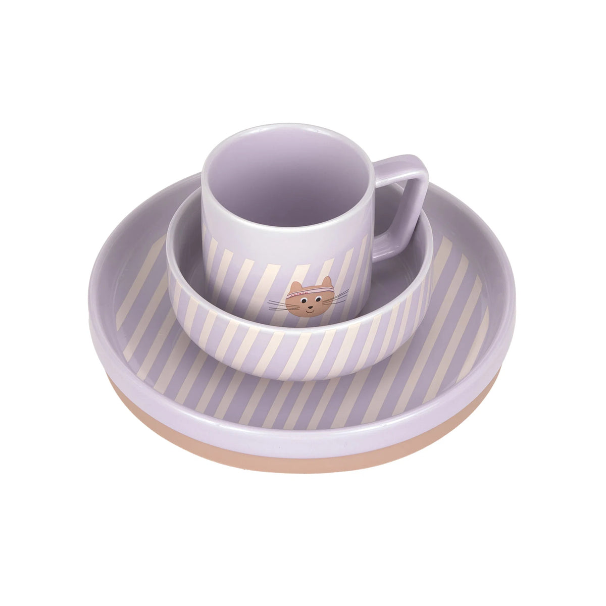 Porseleinen Kinderservies met Siliconen Antislip – 3-delige Set – Tiny Team Cat – LÄSSIG