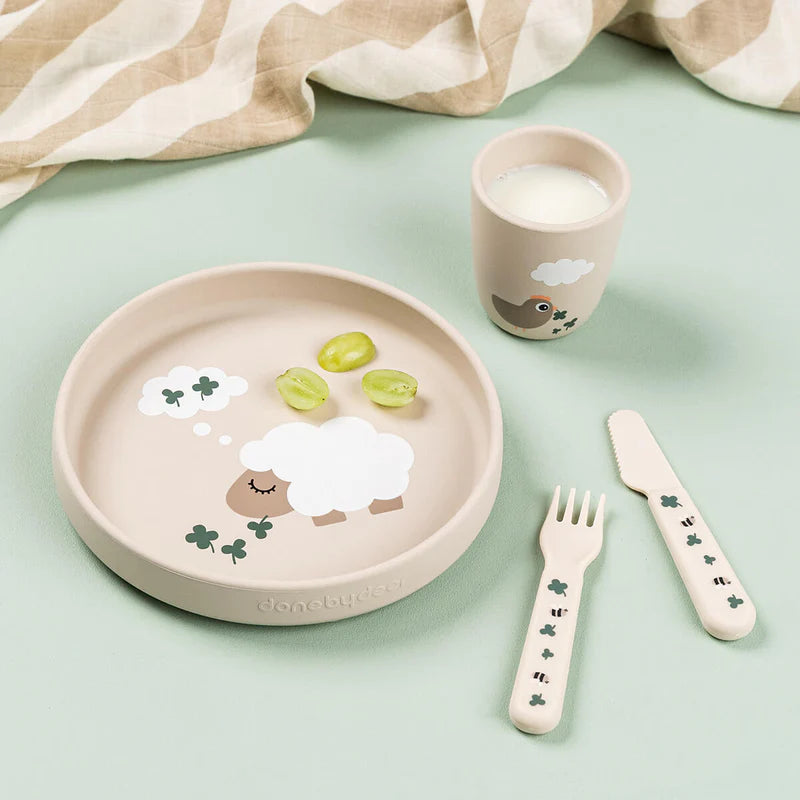 Zuignap bord - Silicone Stick&Stay plate - Tiny farm - Sand - Done by Deer