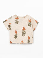 T-shirt met ananasprint - Beige - 100% biologisch katoen - Play Up - achterkant