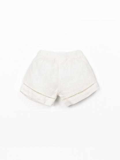 Linnen short met elastische taille - Ecru - 100% linnen - Play Up