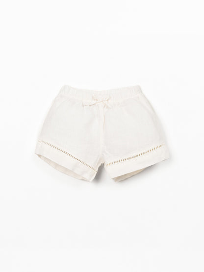 Linnen short met elastische taille - Ecru - 100% linnen - Play Up