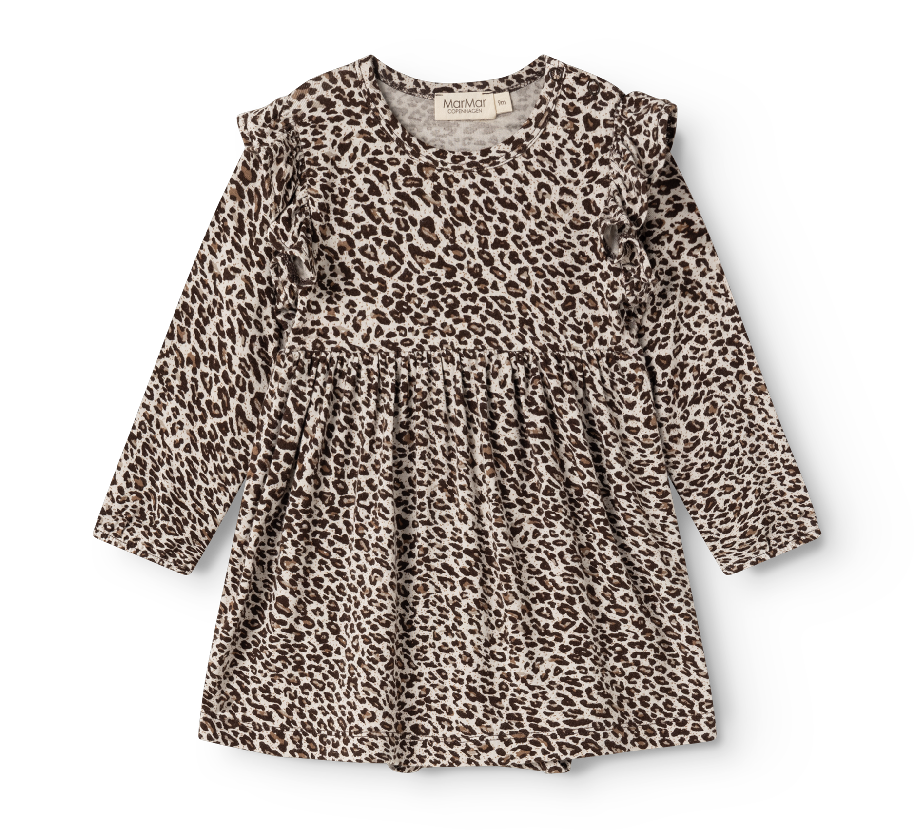 Babyjurkje Leo Ramona Frill LS met geïntegreerde romper - Modal - Dark Brown Leo - MarMar Copenhagen - productfoto - afbeelding 2