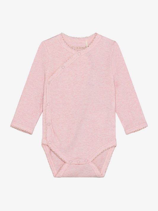 Wrap-Over Romper - Modal/Cotton - Pink/Bleached Mauve Melange - Fixoni
