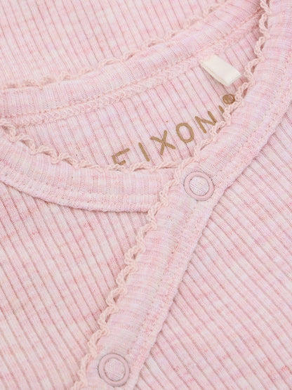 Wrap-Over Romper - Modal/Cotton - Pink/Bleached Mauve Melange - Fixoni