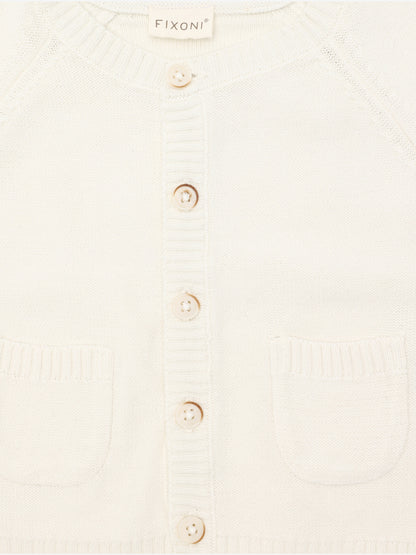 Gebreid Baby Vestje - Biologisch Katoen - Knit Cardigan - Antique White - GOTS - Fixoni