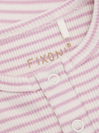 Bodysuit - Cotton - Striped Pink/Bleached Mauve - Fixoni