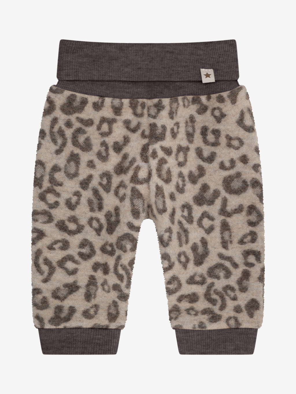 Broekje van merino wool fleece - Jacquard/panterprint - Camel Melange - 100% merino wol - Huttelihut - voorkant