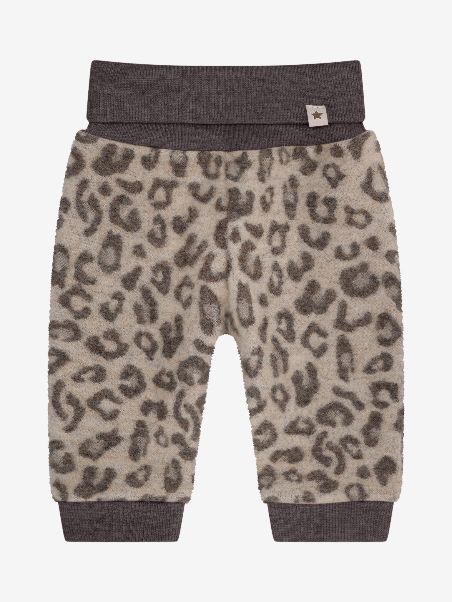 Broekje van merino wool fleece - Jacquard/panterprint - Camel Melange - 100% merino wol - Huttelihut - voorkant