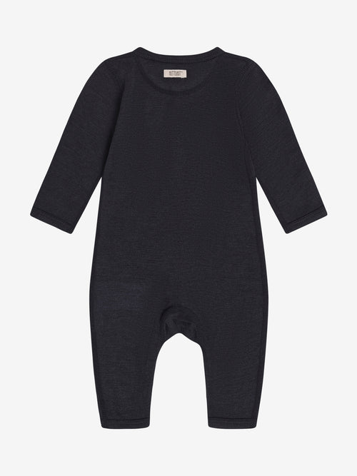 Boxpakje Dark Navy – TENCEL™ & merinowol – HUTTEliHUT: Rückansicht des dunkelblauen Stramplers.