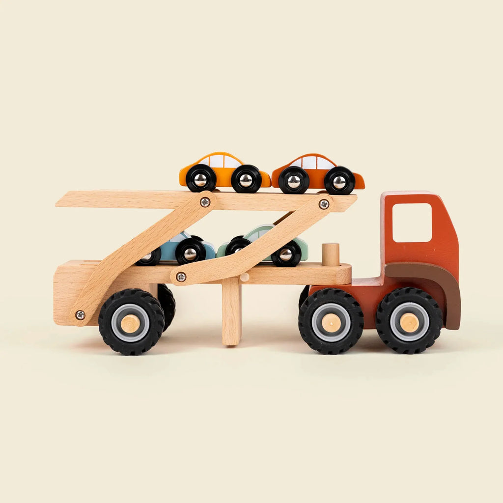 Houten Autotransporter – Houten vrachtwagen met 4 auto's – Egmont Toys