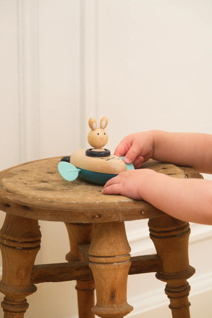 Wind-up bath boat - Wooden bath toy - Rabbit or bear - Egmont Toys
