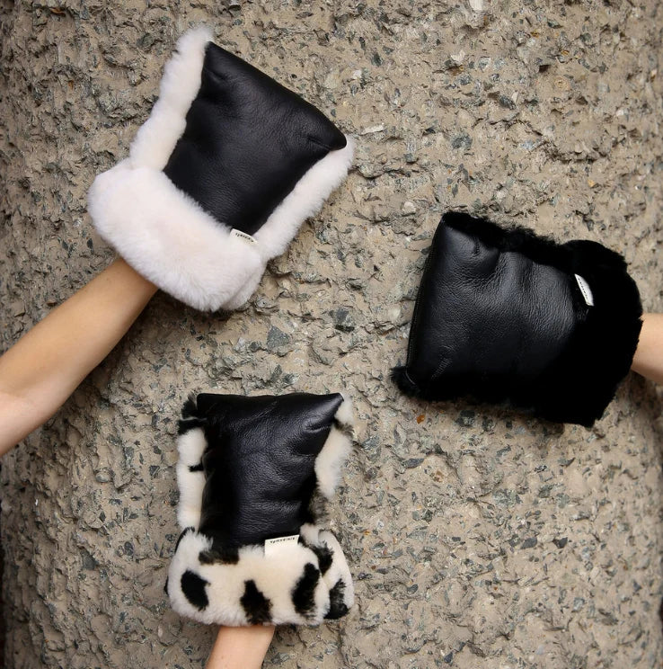 Kinderwagen wanten van Merino schapenvacht - Noir + Leopard - BINIBAMBA