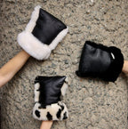 Kinderwagen wanten van Merino schapenvacht - Noir + Leopard - BINIBAMBA