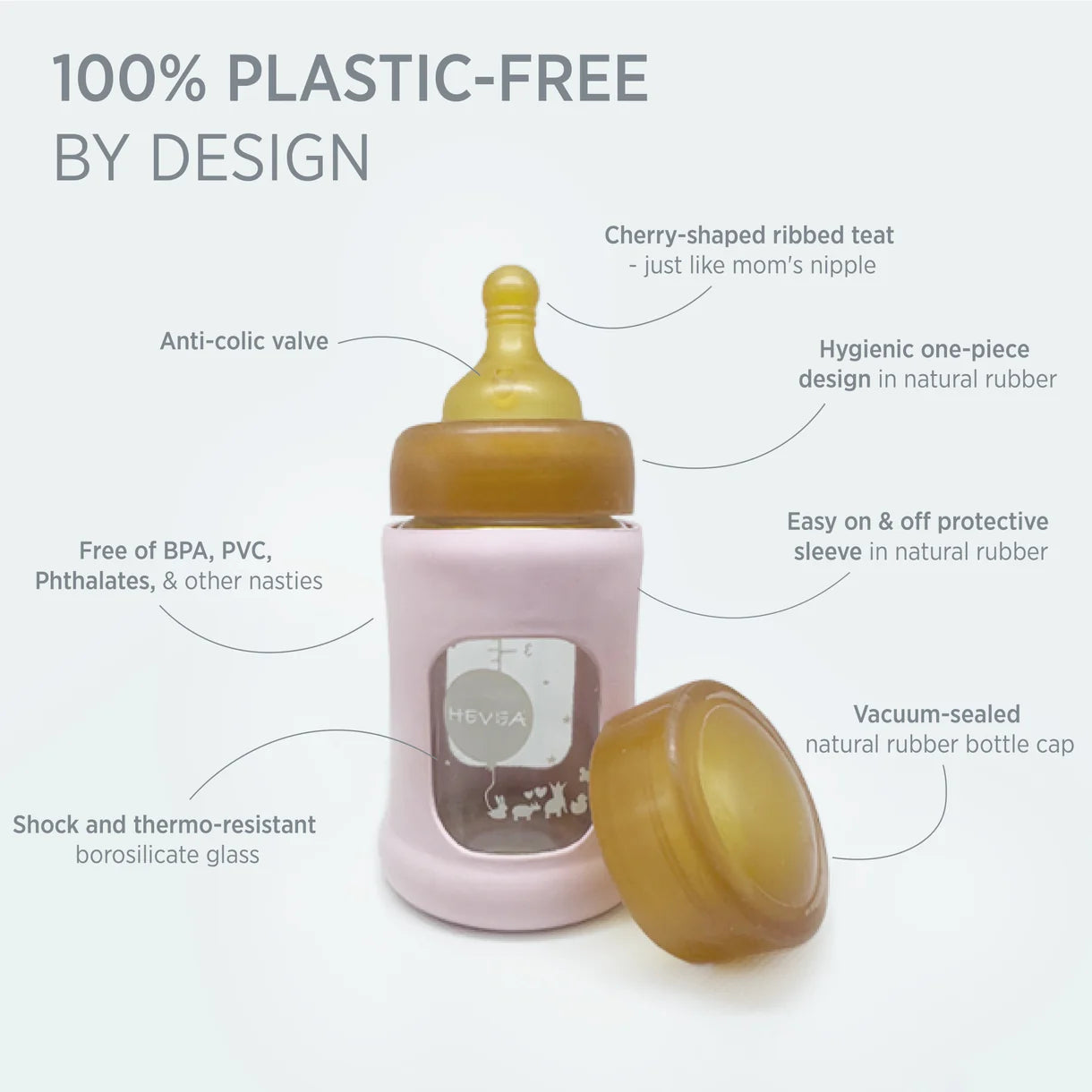 Glazen babyfles - Wide Neck met sleeve/beschermhoes - Glas & natuurrubber - HEVEA - productfoto - afbeelding 6