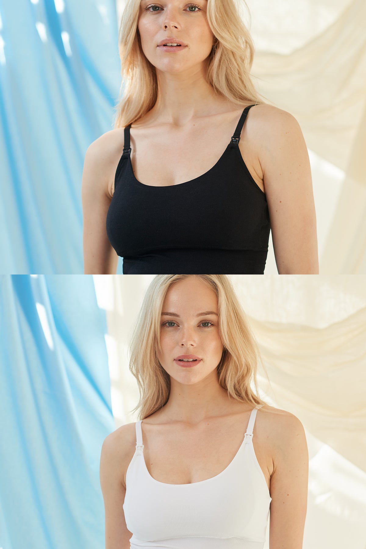 The Seamless Pregnancy Top Mix (2-pack) – Nahtloses Umstands- und Stilltop in Schwarz und Weiß – Atelier Melon