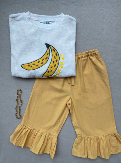 Sweater - Embroidered Banana Sweatshirt - Cotton Blend - Cream/Off White - Emile et Ida