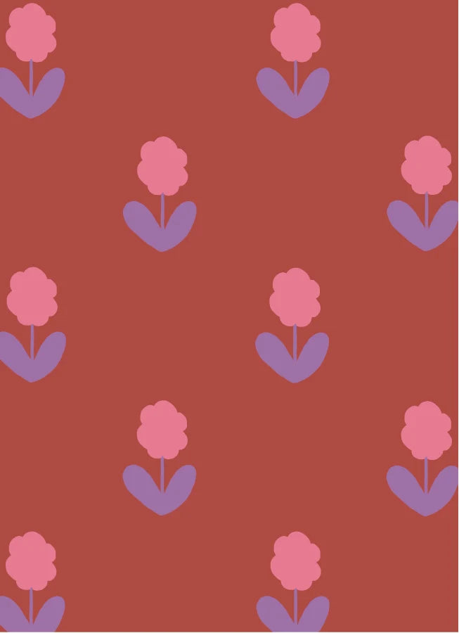 Bloemen Rood – Atelier Chien : détail du motif du papier peint.