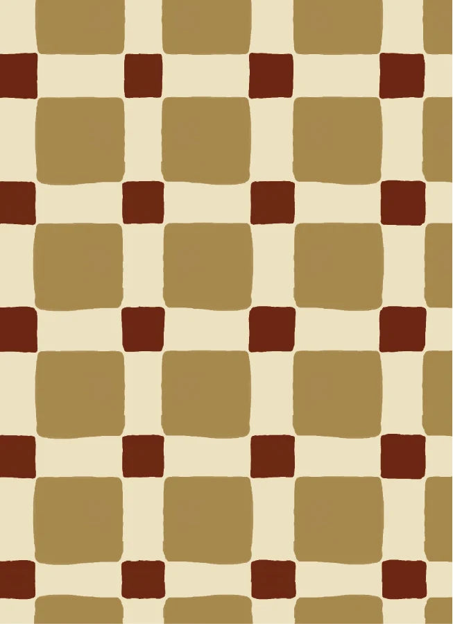 Kariertes Quilt Olivgrün – Atelier Chien: Detailansicht des Tapetenmusters.