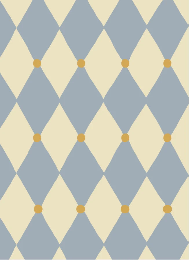 Harlekijn Lichtblauw – Speels ruitpatroon op duurzaam vliesbehang – Atelier Chien