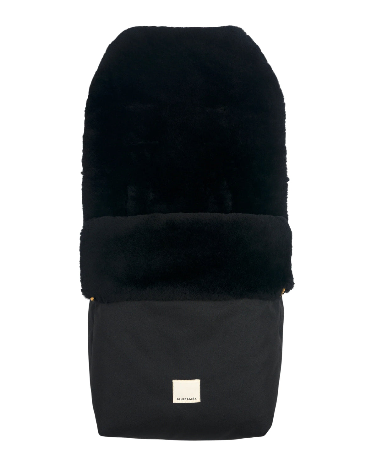 Noir Puffmuff – Luxuriöser schwarzer Kinderwagenfußsack aus Merino-Lammfell – BINIBAMBA