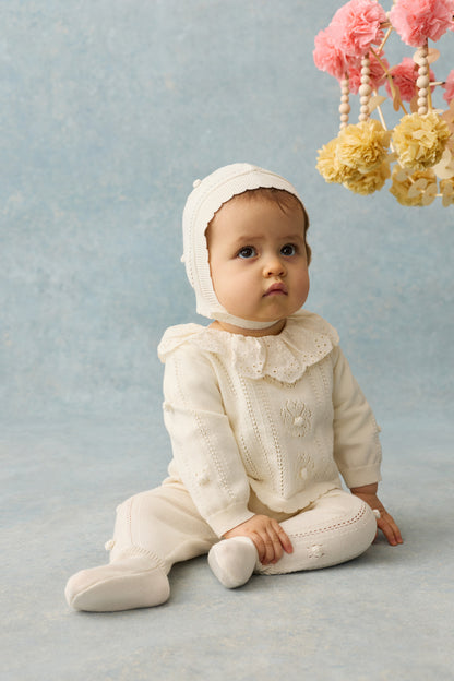 Babyset Bliss met trui, broekje en mutsje - Katoen & zijde - Cream - Louise Misha