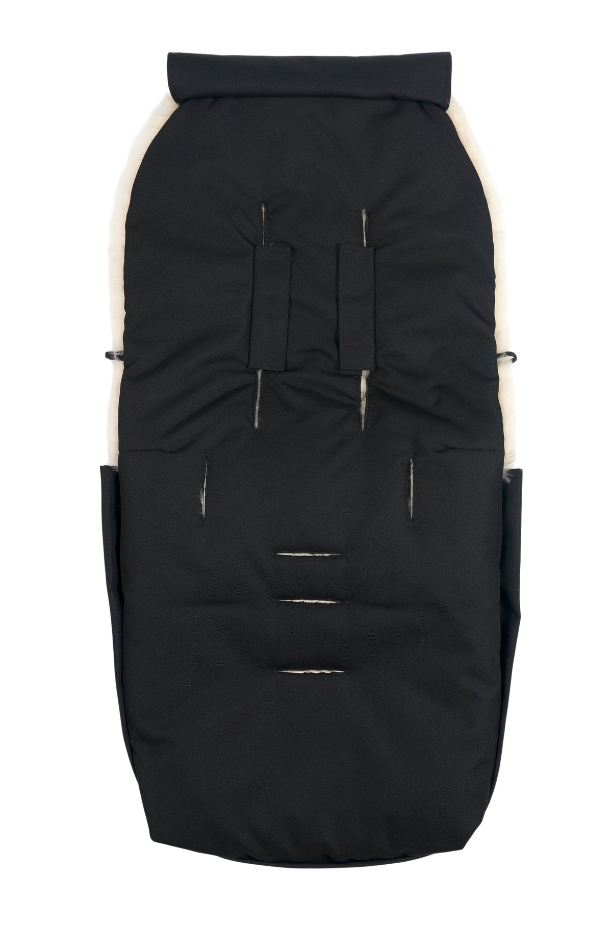 Noir Puffmuff – Luxuriöser schwarzer Kinderwagenfußsack aus Merino-Lammfell – BINIBAMBA