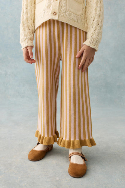 Gestreepte broek met ruches Salia - Biologisch katoen - Honey Blush Stripes - Louise Misha