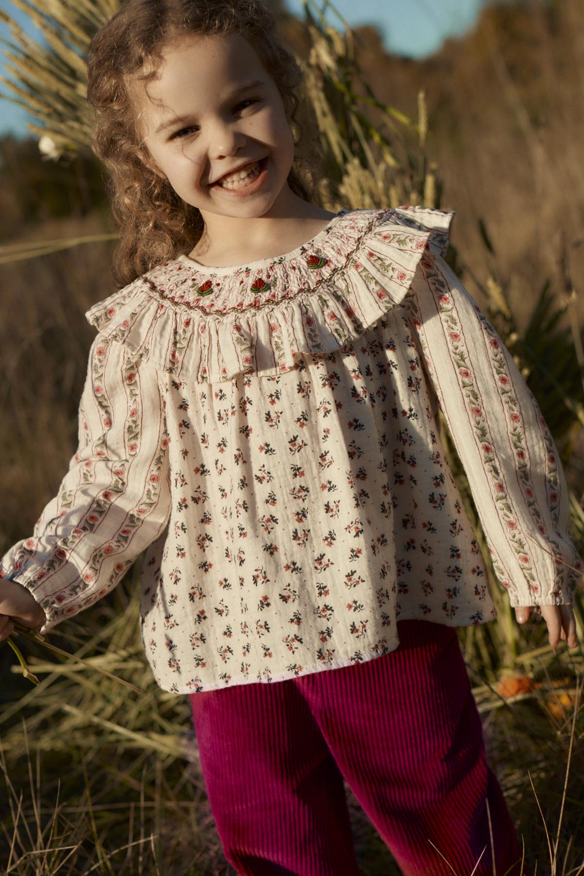 Blouse Ilaria - Biologisch katoen - Cream Pink Sorrel & Cream Flower Beds - Louise Misha