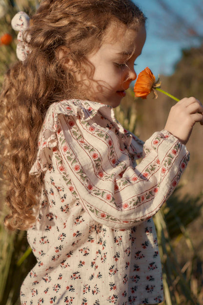 Blouse Ilaria - Biologisch katoen - Cream Pink Sorrel & Cream Flower Beds - Louise Misha