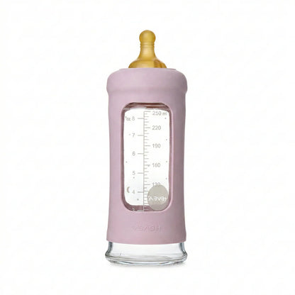 Glazen babyfles - Wide Neck met sleeve/beschermhoes - Glas & natuurrubber - HEVEA - productfoto - afbeelding 4