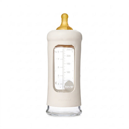 Glazen babyfles - Wide Neck met sleeve/beschermhoes - Glas & natuurrubber - HEVEA - productfoto - afbeelding 2