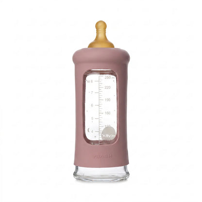 Glazen babyfles - Wide Neck met sleeve/beschermhoes - Glas & natuurrubber - HEVEA - productfoto - afbeelding 3