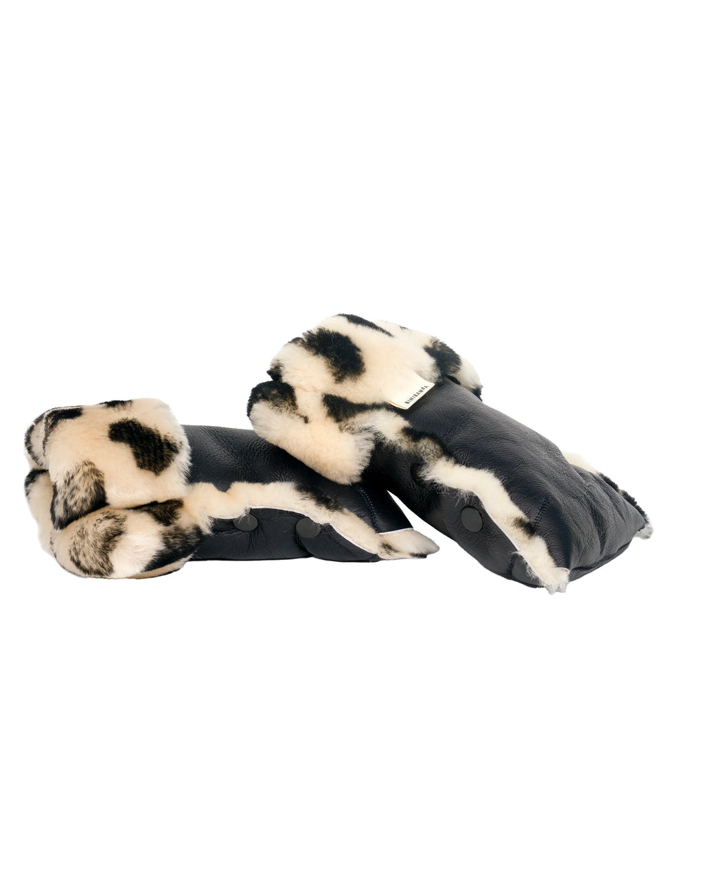Kinderwagen wanten van Merino schapenvacht - Noir + Leopard - BINIBAMBA