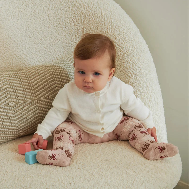 Chrissy Tights – Rose Dust – Collants en coton pour enfants – Motif de Noël – MP Denmark