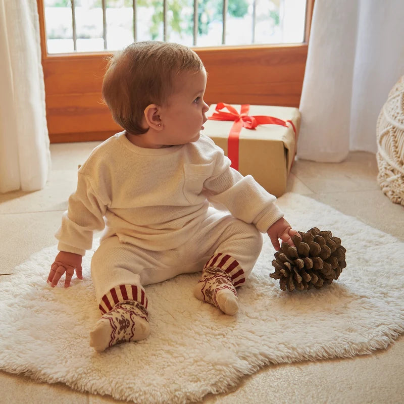 Merry Socks – Chaussettes de Noël en coton pour enfant – Motif de Noël et revers rayé – MP Denmark