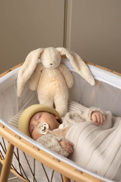 Knuffelkonijn met hartslag & white noise - The Humming Bunny 2.0 - Biologisch GOTS katoen - Moonie