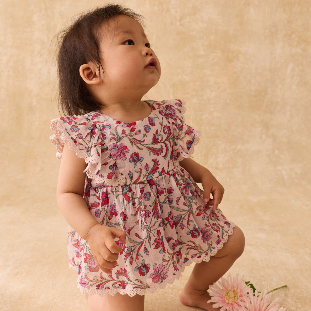 Strampler-Kleidchen Lena - Bio-Baumwolle - Cream Floral Haven - Louise Misha