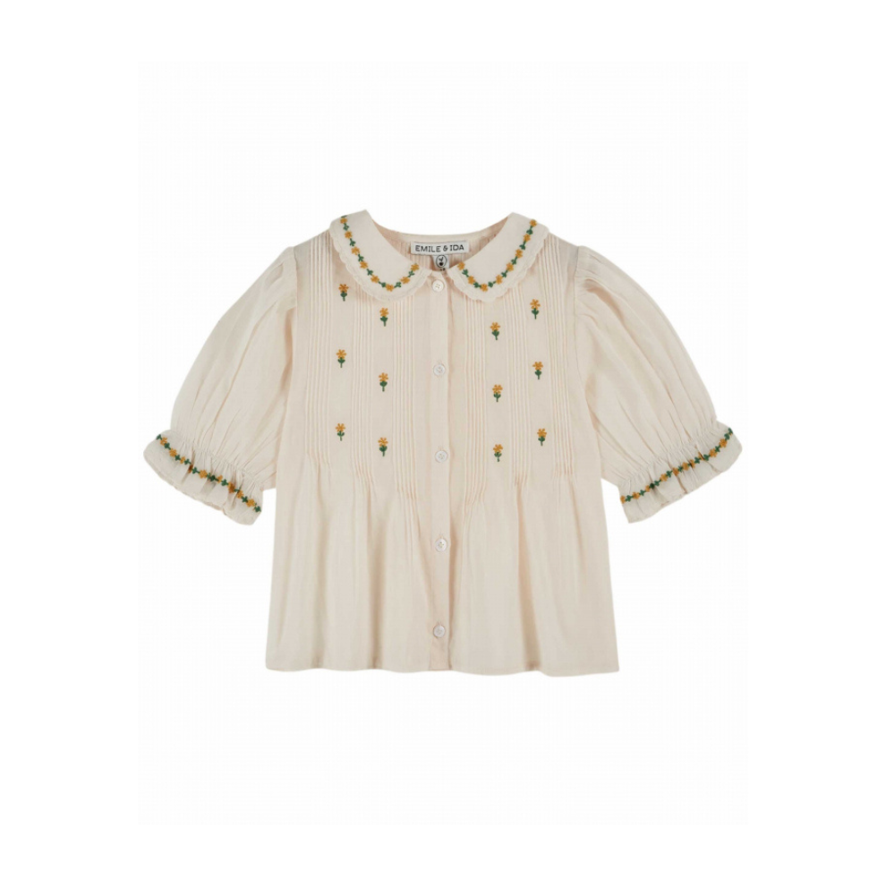 Top korte mouw - Blouse Brodee - Biologisch katoen - Creme - Emile et Ida