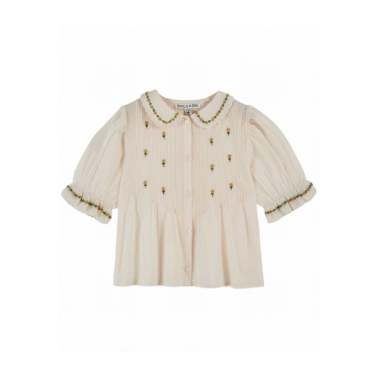 Top korte mouw - Blouse Brodee - Biologisch katoen - Creme - Emile et Ida