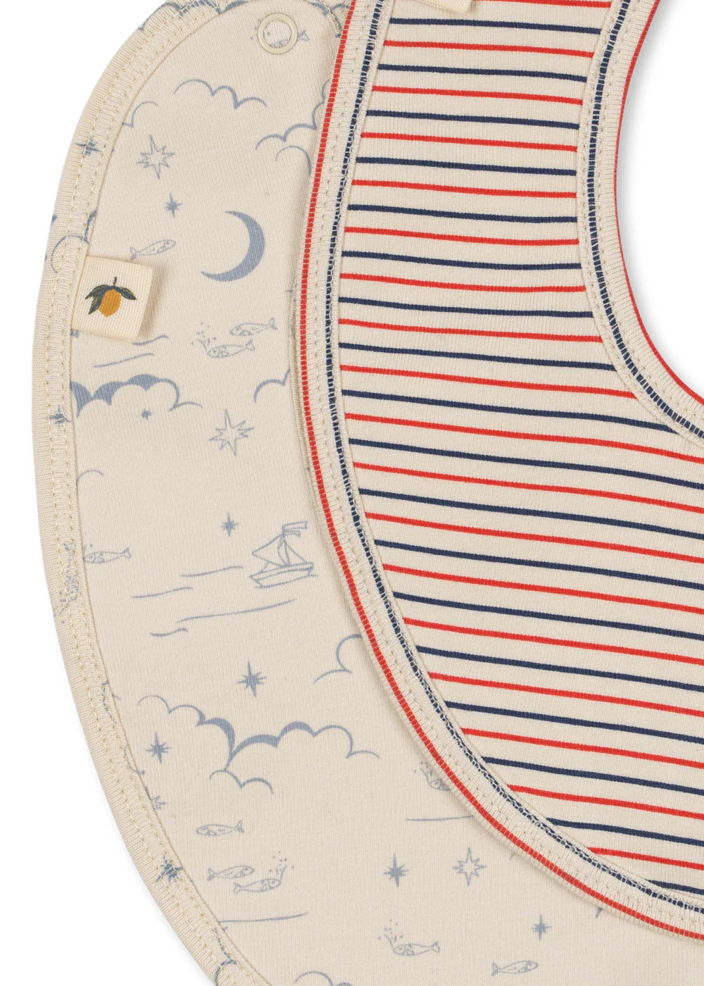 Basic Slabbetjes - Stripe Tricolore/Cielo Marino - 2 pack - Biologisch Katoen - Konges Sløjd - close up